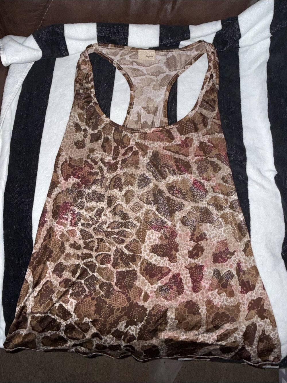 Daytrip Brown Animal Print Racerback Tank with Pink Accents